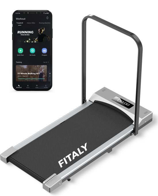 Fitaly Loopband - Inklapbaar en verrijdbaar - 1-8km/u - Met trainingsapp - Breed loopvlak - Inclusief display - Wandelband - Hometrainer Fitness - Walking Pad
