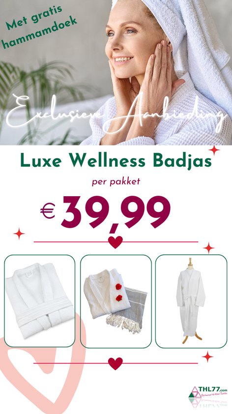 Wellness Pakket: Badjas Wafel XL & Hamamdoek 90x165cm Zwart