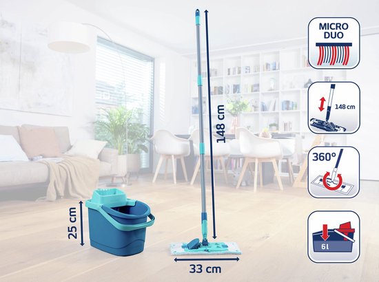 Leifheit Power Clean vloerwisser M - compleet systeem - incl. steel (140cm) - 33 cm wisbreedte - micro duo