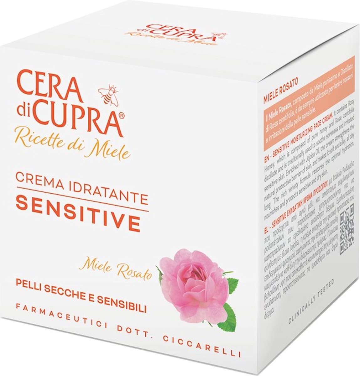 Cera di Cupra - Ricette di Miele - Crema Idratante Sensitive- met spateltje: heerlijke, hydraterende crème met Rozenhoning en Jojoba-boter voor de droge huid