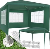 tectake® Tuinpaviljoen 3x3 m - Met 3 zijwanden met ramen - Waterdicht - Voor tuin en camping - Paviljoen - Partytent - Evenemententent - Incl. scheerlijnen en haringen - Groen