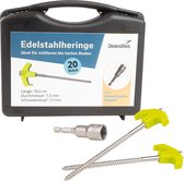 Skandika Roestvrijstalen Tentharingen – Tentharingen - 20 stalen haringen set voor harde ondergrond - Stabiele stormbestendige haringen met schroefdraad - Adapter voor accuschroevendraaier - Grondanker – 18.3 cm x 7.3 mm (LxB) - Kampeeraccessoires