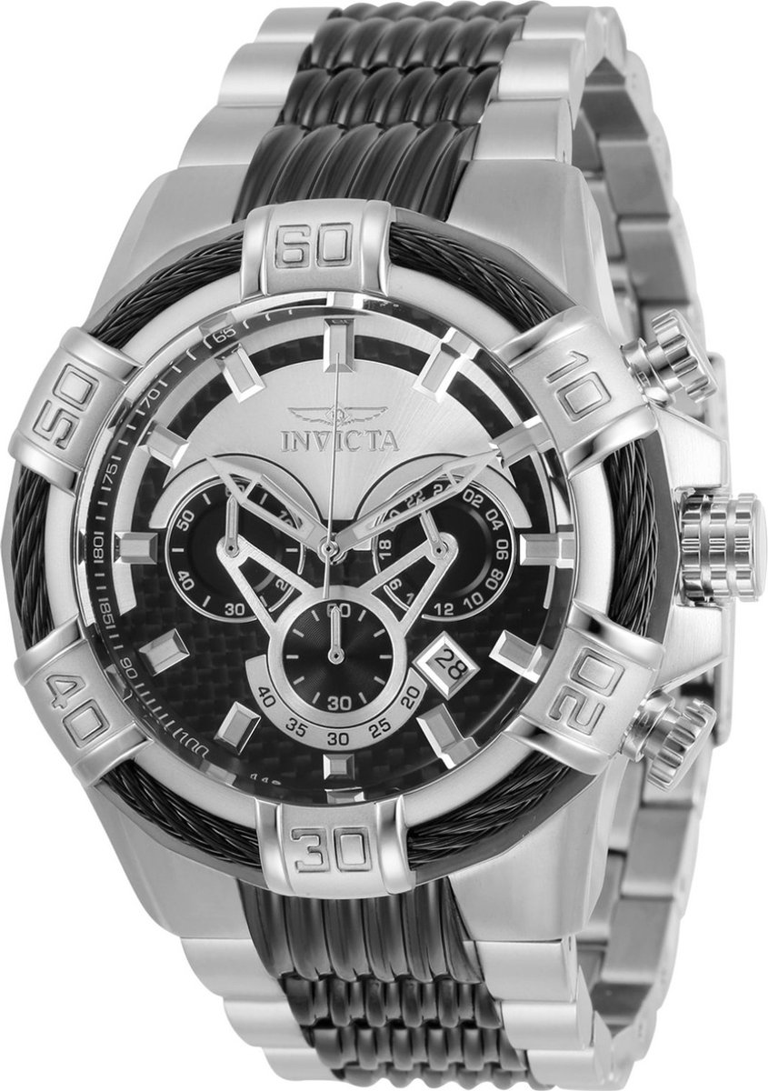 Invicta Bolt 29569 Heren Horloge - Waterdicht - Analoog - Quartz Uurwerk - Roestvrij Staal met zwarte Wijzerplaat - 52mm