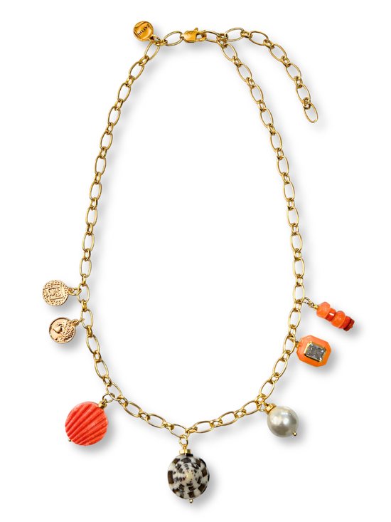 Zatthu Jewelry – N24SS763 Maza bedelketting met oranje kralen