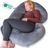 Ella® Zwangerschapskussen XXL C-vorm - Zijslaapkussen - Lichaamskussen - Voedingskussen - Body Pillow - 150x70cm - Afneembare Minky Fleece Hoes, Grijs