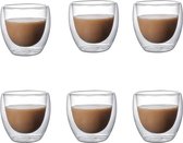 Tumex - Dubbelwandige Glazen Koffiemokken - Transparant - Isolerende Bekers - Set van 6 - 250ml