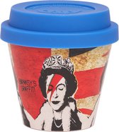 Quy Cup - 90 ml Ecologische Espresso Reisbeker - De originele Banksy's Graffiti "Lizzy Stardust" met blauw Siliconen deksel 7x7x7cm