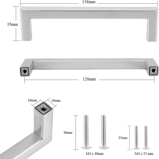 Keukenkastgrepen, 8 stuks, 128 mm, gatafstand, deurgrepen, keuken, met