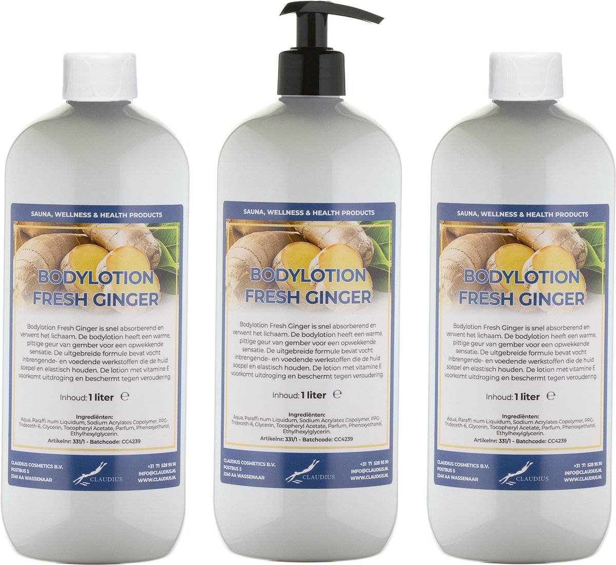 Bodylotion Fresh Ginger 1 Liter - met gratis pomp - set van 3 stuks