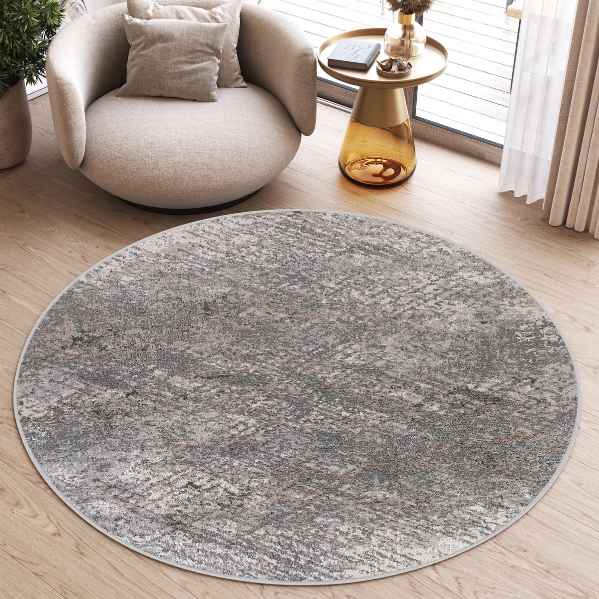 Tapiso Valley Rond Vloerkleed Grijs Gezaagd Laagpolig Tapijt Maat- 80x80