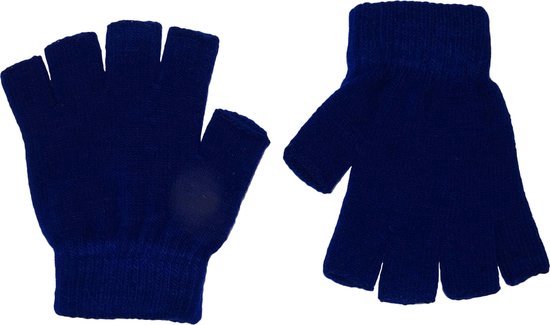 Knaak blauwe vingerloze gebreide handschoenen.