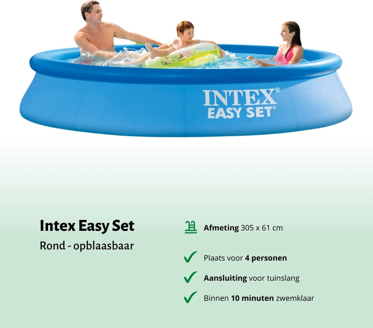 Intex Rond Opblaasbaar Easy Set Zwembad - 305 x 61 cm - Blauw - Inclusief Pomp Chloor - Chloordrijver - Testrips - Reparatiesetje - Scrubborstel - PH-waarde - PH-waarde - Thermometer – foto 2