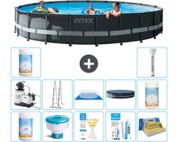 Intex Rond Ultra XTR Frame Zwembad - 610 x 122 cm - Inclusief Pomp - Ladder - Grondzeil - Afdekzeil Chloor - Chloordrijver - Testrips - Reparatiesetje - Scrubborstel - PH-waarde - PH-waarde - Thermometer