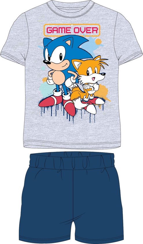 Sonic the Hedgehog shortama/pyjama game over katoen grijs/blauw maat 122