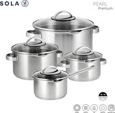 Bol.com Sola Pearl Pannenset Inductie - Kookpannen Set 4 Delig - Ø 16161820 cm - Premium RVS Pannen - Sandwichbodem Geschikt voo... aanbieding