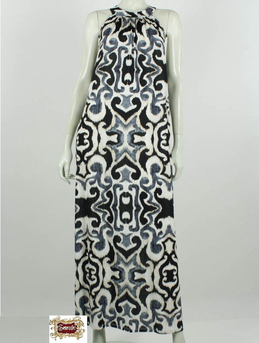 Halterjurk - Maxi - Sevilla - Fantasie Print - Zwart - One Size (Maat 38 t/m 44)