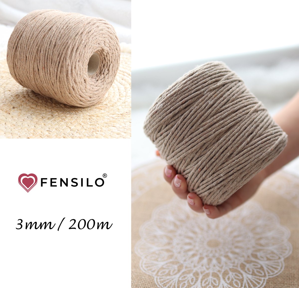 3mm x 200m Beige macramé katoenen koord Macrame Touw|kleuren om mee te knutselen|Garen voor Wandkleed en Plantenhanger Zelf Maken|Dromenvanger||engel van macramé — afbeelding 6