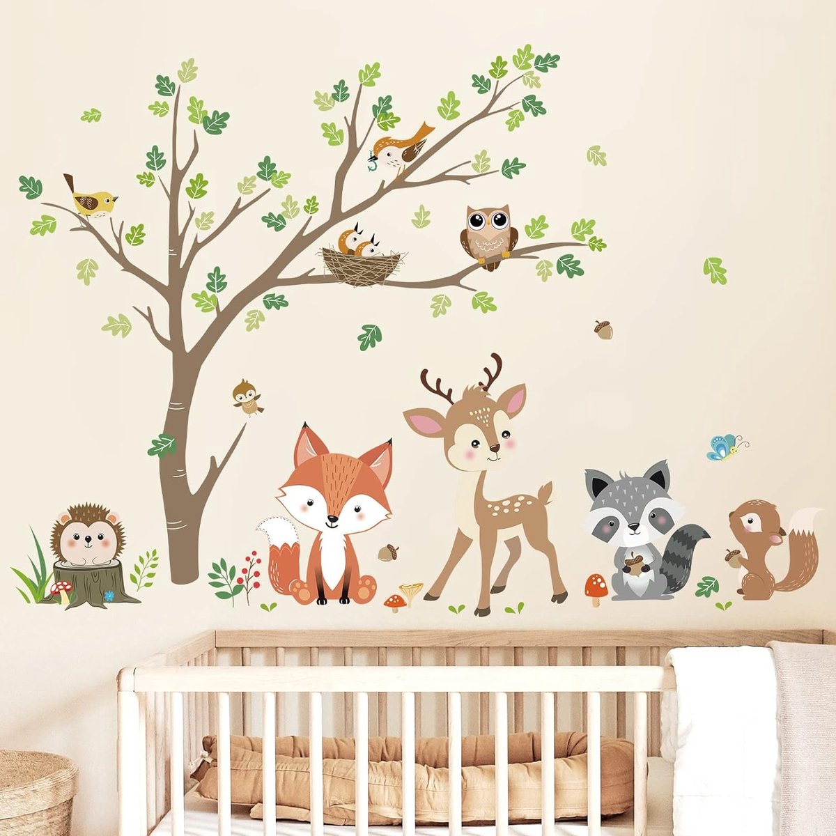 Muurstickers Vos Hert Uil Muurtattoo Baby Kinderkamer Babykamer Slaapkamer Wanddecoratie