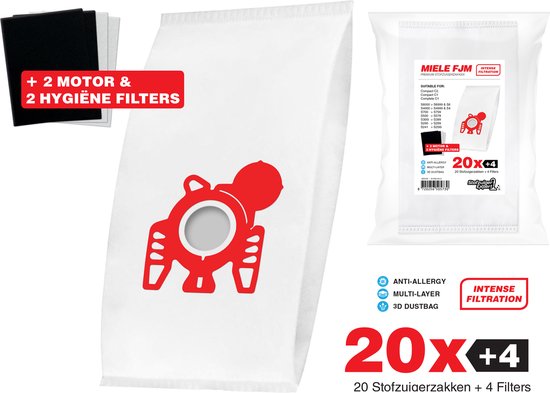 Foto: 20x miele stofzuigerzakken fjm 3d stofzakken filter set hygi ne en motor filter meegeleverd premium kwaliteit multi lagen anti allergie geschikt voor o a miele c2 c1 s6 s4 s6000 s4000 s700 s500 s300 s200