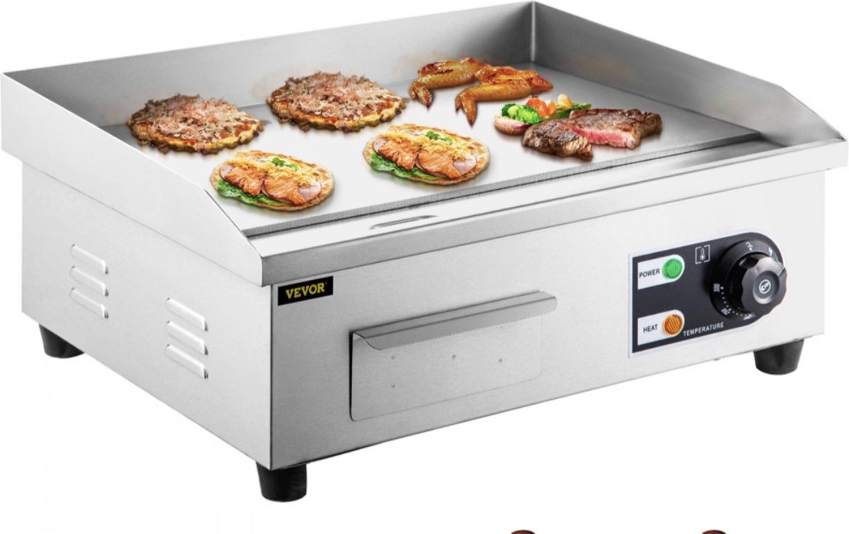 Vevor Elektrische Aanrecht Bakplaat 451 x 300 mm Elektrische Commerciële Bakplaat 2500W Aanrecht Elektrische Bakplaat van Roestvrij Staal met Temperatuurregeling Geschikt voor Gezinnen of Restaurants
