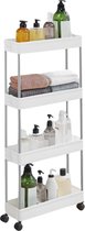 ACAZA Trolley - Keukentrolley op Wieltjes - Wit - 12,5 cm breed - Keukentrolley - Keuken trolley - Trolley op Wieltjes - Opbergtrolley - Trolley voor Keuken, Badkamer & Kantoor - 40 x 12,5 x 86 cm (L x B x H)