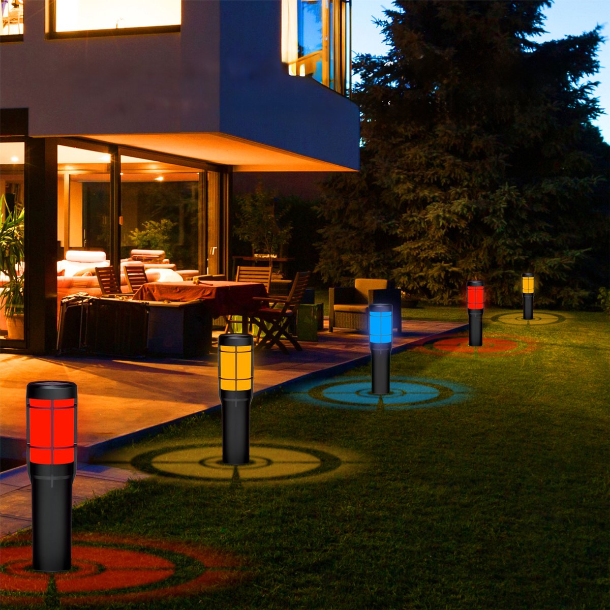 KS Verlichting 4x Fuego Solar RGB Tuinlamp Zwart