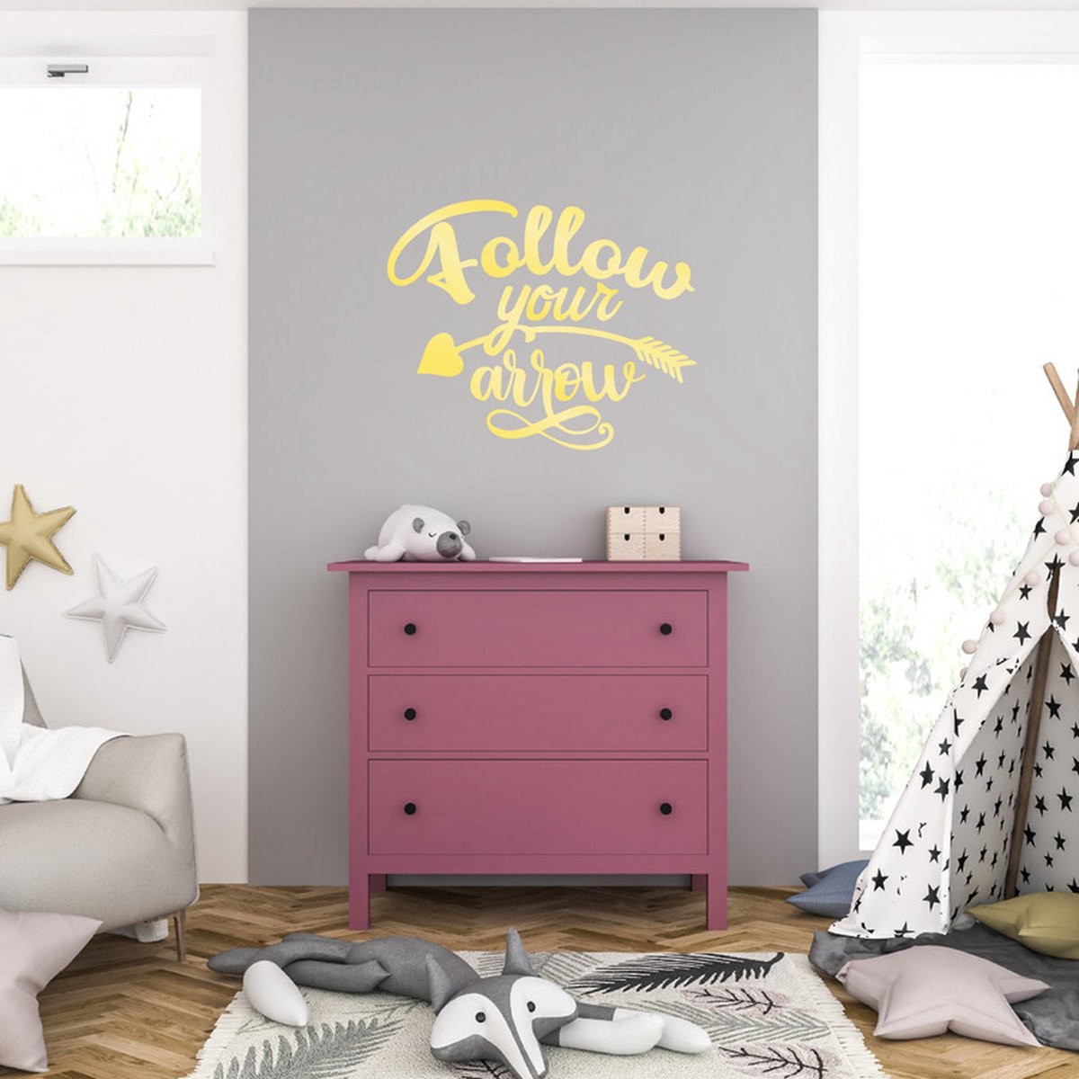 MC Living Muursticker - Follow Your Arrow - 58 x 71 - Goud
