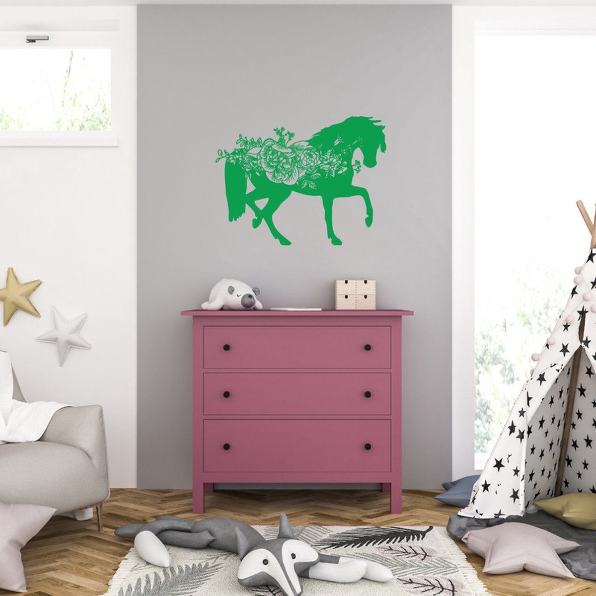 MC Living Muursticker - Paard - 58 x 76 - Groen