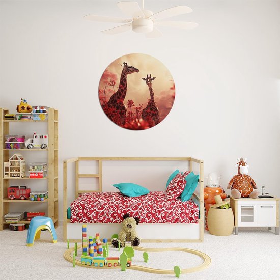 Cercle mural deux girafe - Ø 60 cm - - cercle mural - cercle mural jungle - cercle mural animaux