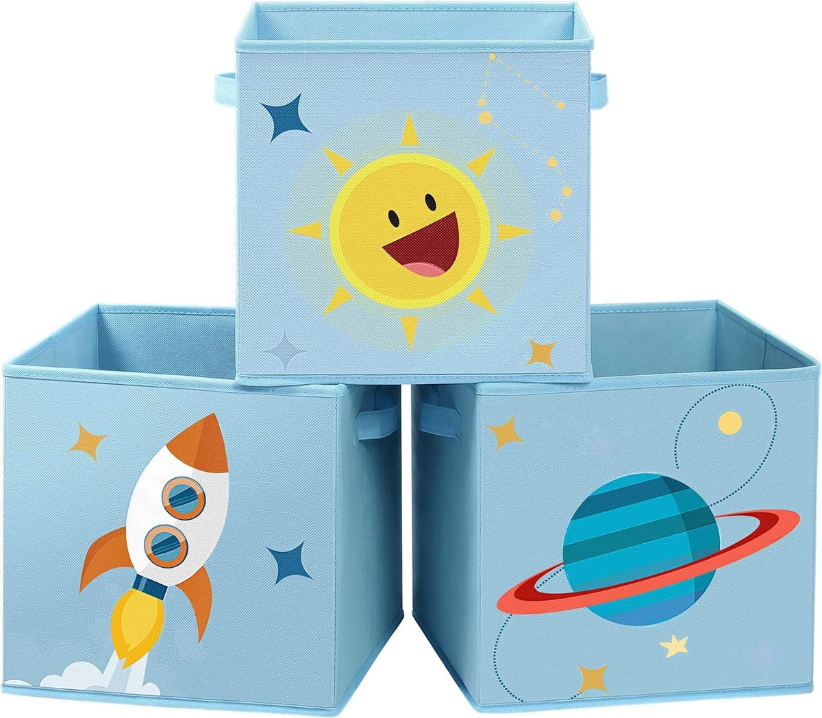 Opbergboxen, set van 3, stoffen dozen, speelgoed organizer, opvouwbaar, met 2 handgrepen, voor kinderkamer, speelkamer, slaapkamer, 30 x 30 x 30 cm, blauw RFB001B03