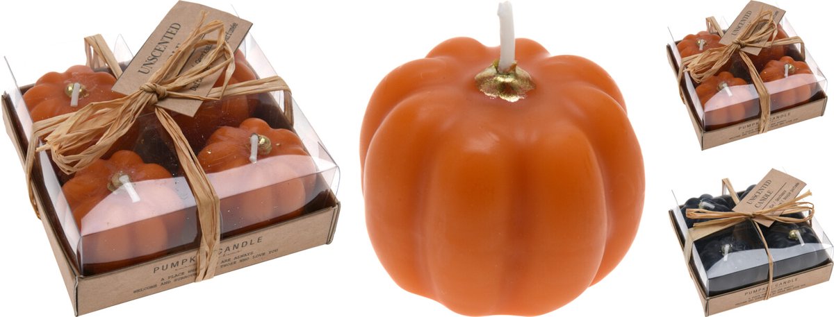 Bol.com Pompoen kaarsjes set van 4 stuks Oranje / zwart aanbieding