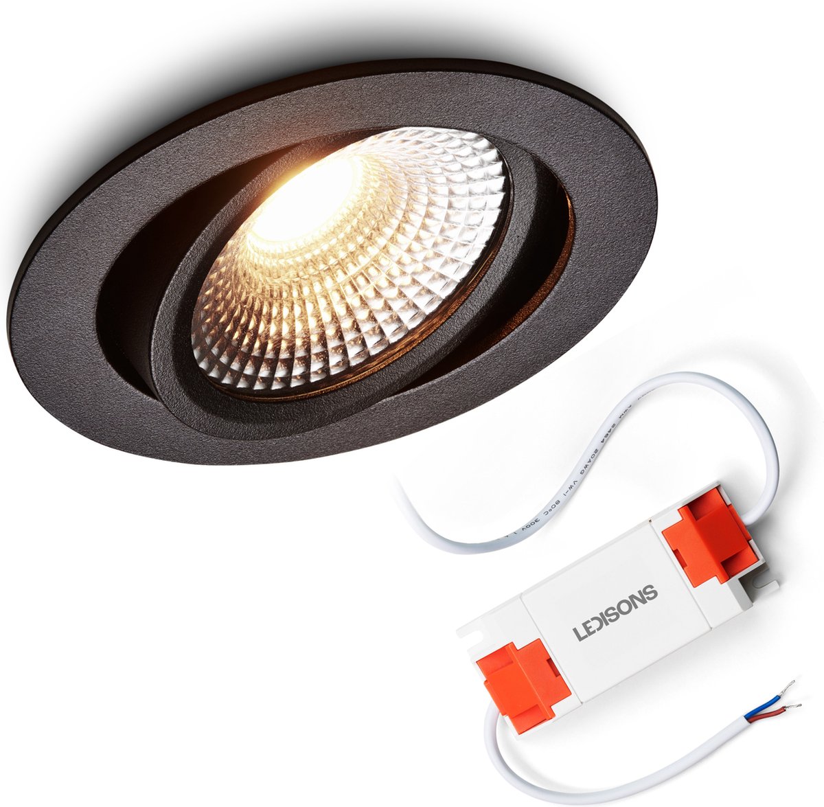 Ledisons LED Inbouwspot Vivaro Zwart 5W Dimbare Spot Dim-To-Warm IP54 Geschikt voor Woonkamer Badkamer en Keuken Plafondspot Zwart Ø75 mm