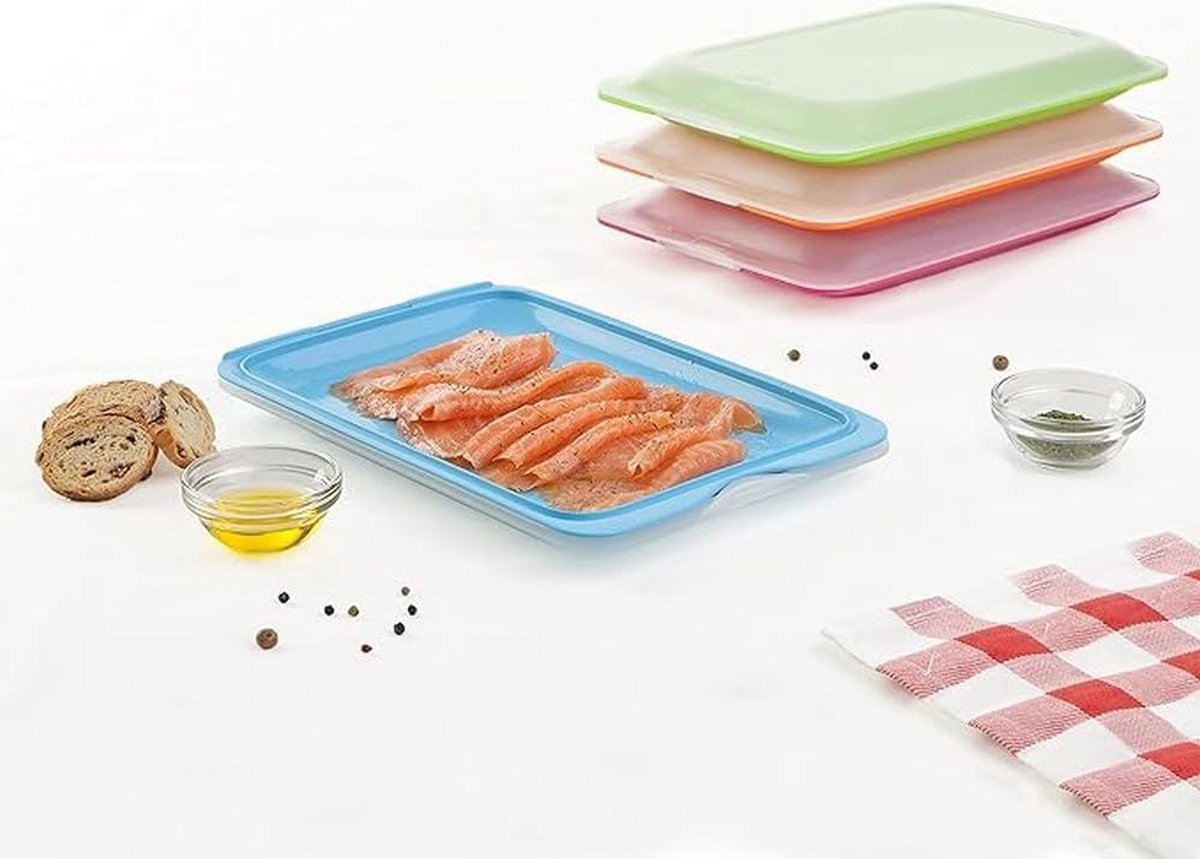 Vleeswarendoos Fresh BPA-vrij herbruikbaar stapelbaar vaatwasser en MWO verschillende kleuren afmetingen 17 cm x 3 2 cm x 25 cm per stuk