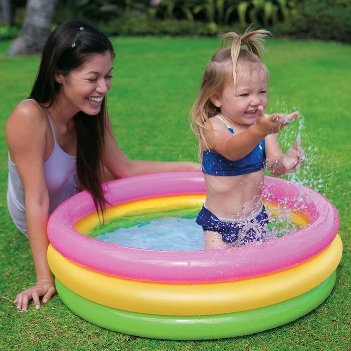 Opblaasbaar kinderbadje, zwembad, opblaasbaar zwembad, 3 ringen, kinderbadje, opblaasbaar zwembad, babyzwembad, draagbare badkuip, kinderbadje