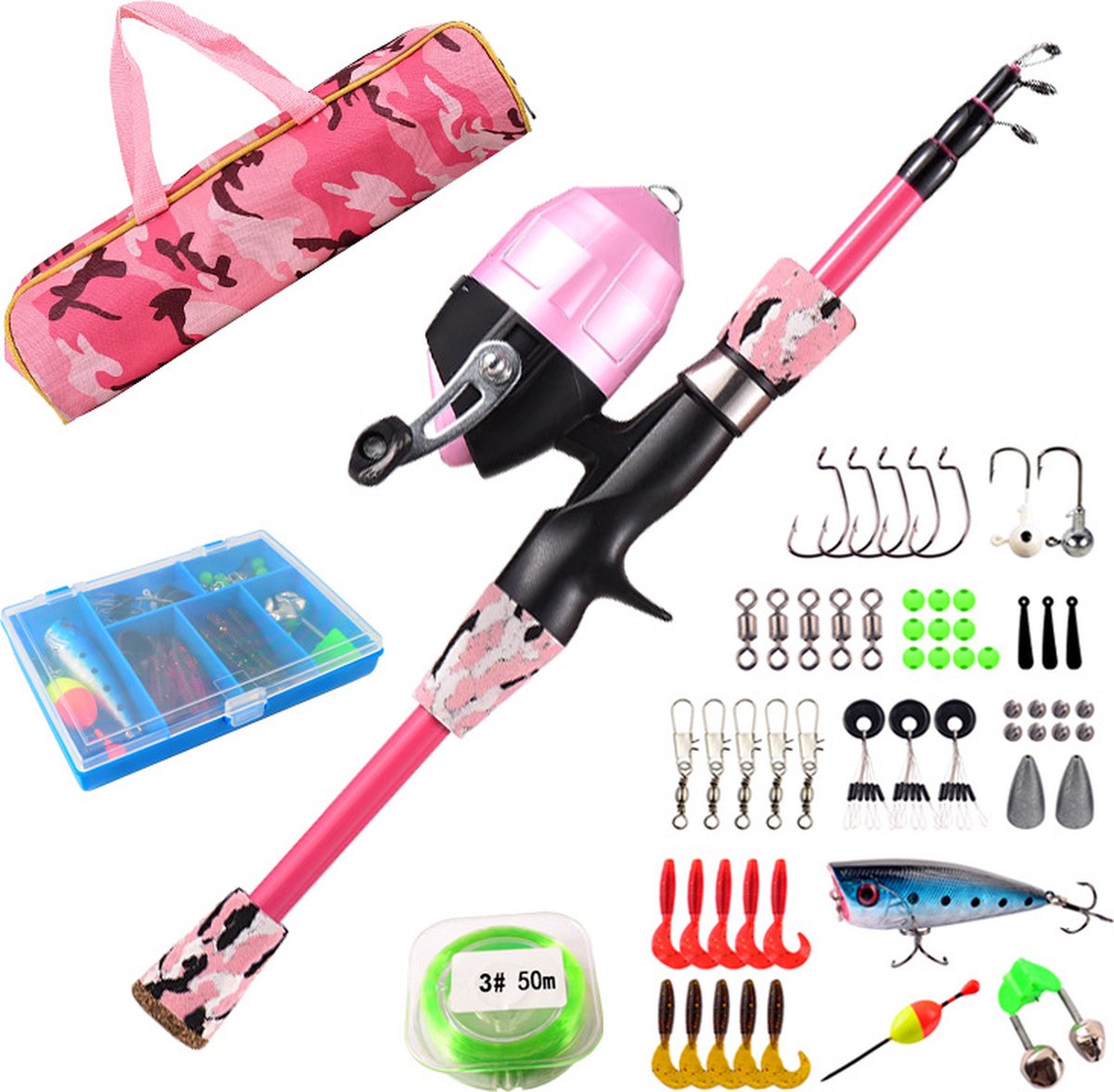Vishengel Set Voor Beginners - 1.2M - Inclusief Opbergtas, Hengel & Doosje met Accessoires - Vishengel Kinderen - Complete Hengelset - Vishengelset - Vishengel Set - Hengel - Hengel - Vishengel set - Vishengel Kinderen - Leuk Voor Op Vakantie