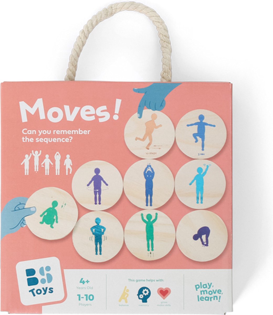 BS Toys Moves! Denkspel - Actief Beweeg Spel Vanaf 6 Jaar - Houten Kaarten - Kinderspeelgoed