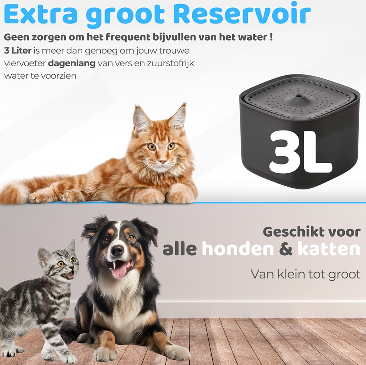 Boncy® Luxe Drinkfontein Kat & Hond - Waterfontein met Stille Pomp - XL Reservoir 3,0L - Automatisch Circulatie Filter - Kattenfontein Zwart - drinkfonteinen - Katten fontein drinkbak - waterdispenser thumbnail 8
