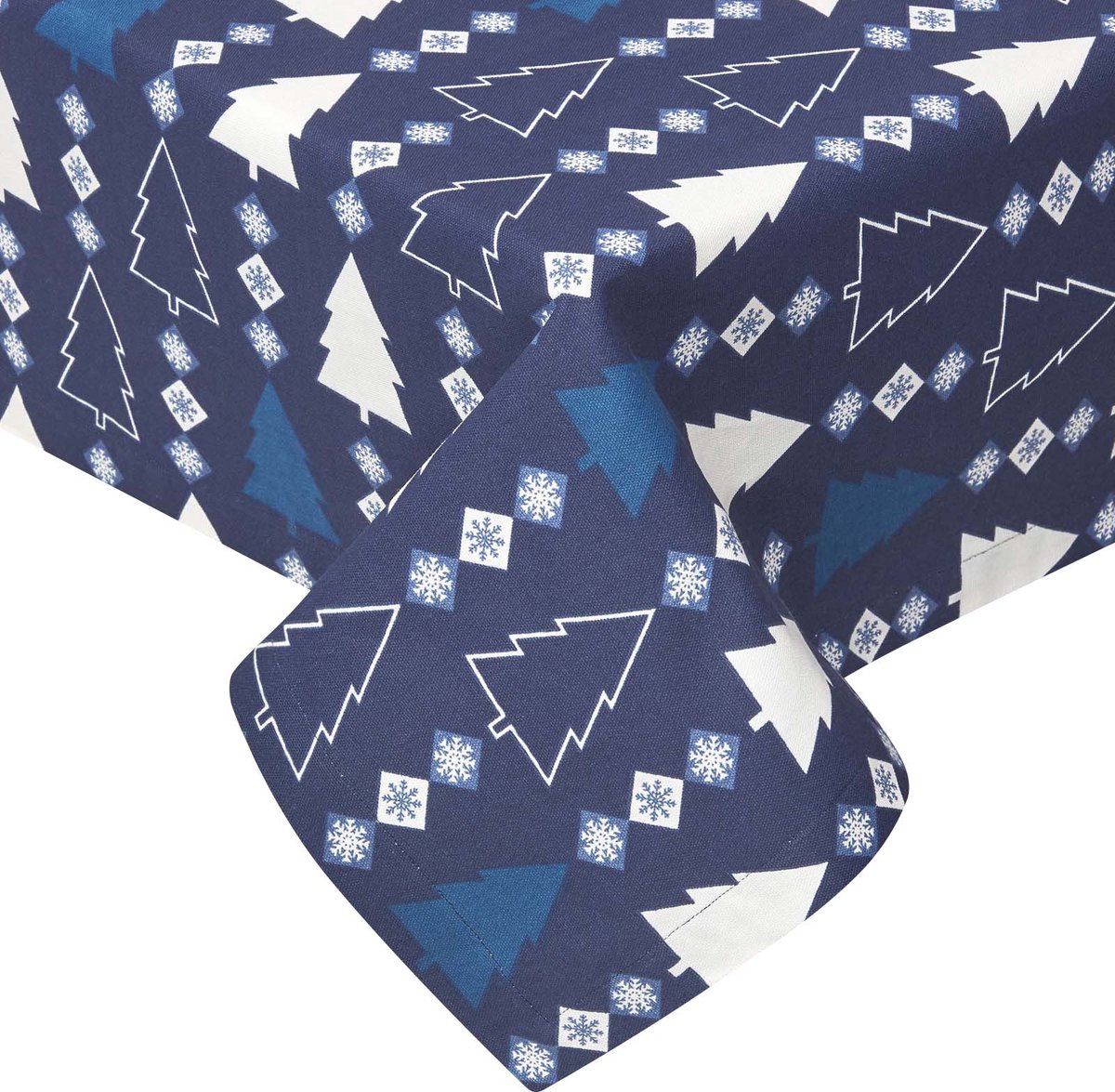 Homescapes rond kersttafelkleed Winterland, blauw, 100% katoen, 178cm