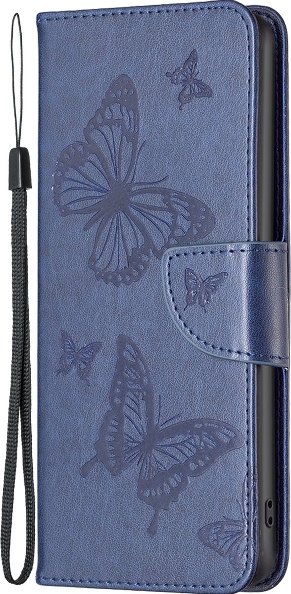 Mobigear Telefoonhoesje geschikt voor Apple iPhone 16 Pro Hoesje | Mobigear Butterfly Bookcase Portemonnee | Pasjeshouder voor 2 Pasjes | Telefoonhoesje voor Pinpas / OV Kaart / Rijbewijs - Blauw