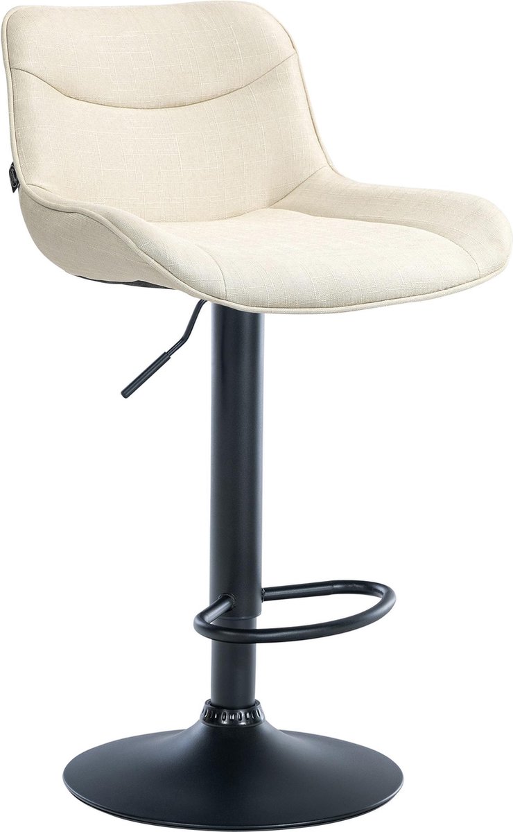 CLP Vonore Barkruk - Met rugleuning - Met voetensteun - Verstelbaar - Metalen frame - Stof - zwart/creme