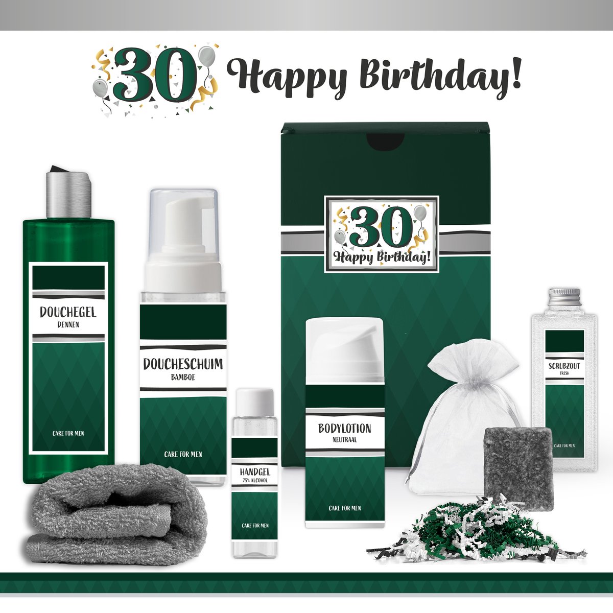 Goedkoopste Geschenkset “30 Jaar Happy Birthday!” - 7 producten - 850 gram | Giftset voor hem - Luxe wellness cadeaubox - Cadeau man Verjaardag - Dertig jaar - Gefeliciteerd - Gift Thirty year old Party - Cadeaupakket Deluxe - Vriend - Verjaardagscadeau - Groen