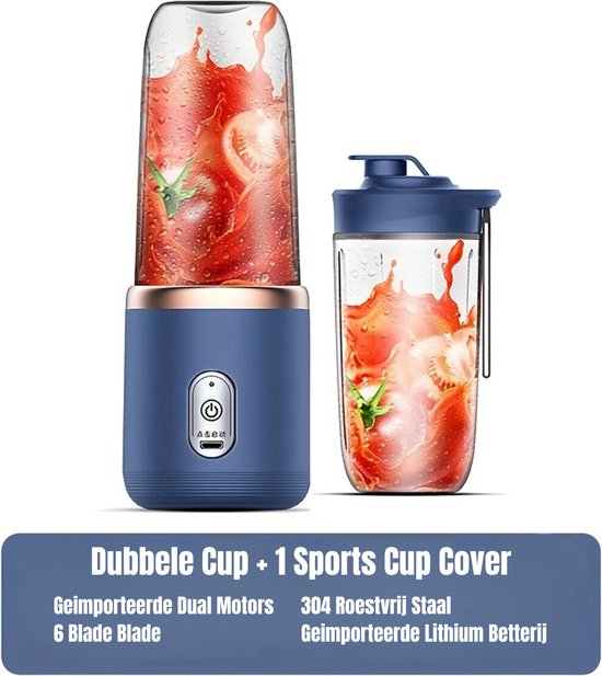 Elektrische Shaker + Extra Shaker Cup - Draagbare Blender To Go - Milkshake Maker 400ml - Oplaadbaar - Smoothie Maker - 2 in 1 Blender en Drinkglas - Travel Blender - Blender voor Onderweg - Blauw van Mipps — afbeelding 4