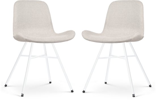 Nolon Noa-Fé Set de 2 Chaises de salle à manger Beige - Tissu - Piètement Wit - Moderne