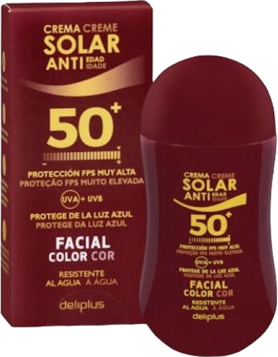 Foto: Deliplus crema solar facial anti edad spf50 color zonnebrandcr me waterbestendig met dekkende lichte kleurtoon anti veroudering hydraterend uit spanje 50ml