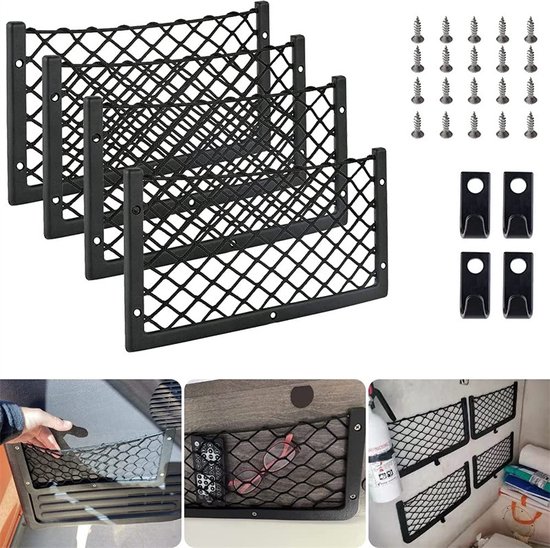 4 stuks - Back-up Mesh Opbergnet - Zak Opbergvak - Organisator Rv Accessoires - voor Binnen Auto Zak Organisator Bagagenet - Zitnet Kofferbak - Net Organisator voor Auto