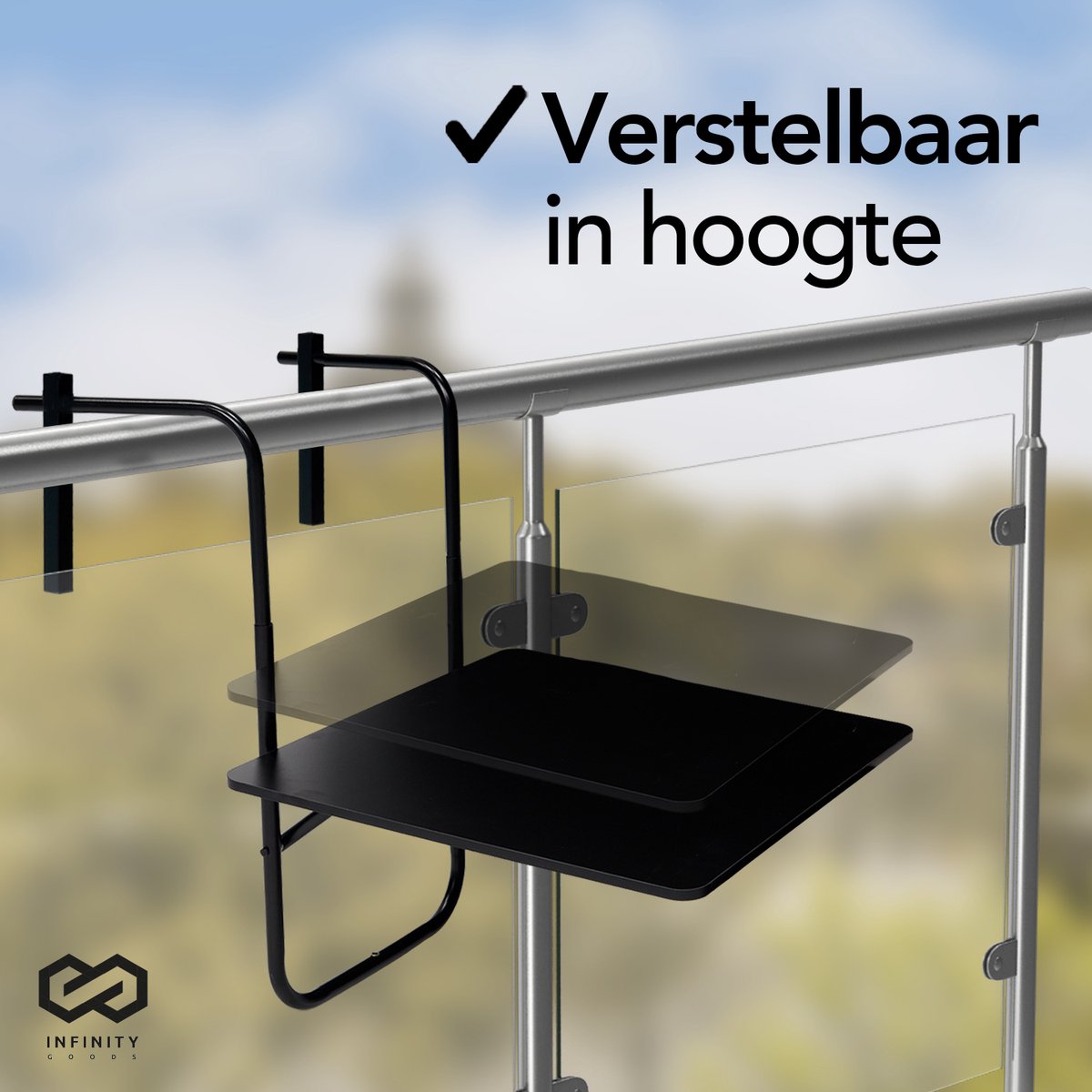 Infinity Goods Balkontafel - Inklapbaar - 60 x 60 CM - Verstelbaar - Hangend - Zwart thumbnail 3