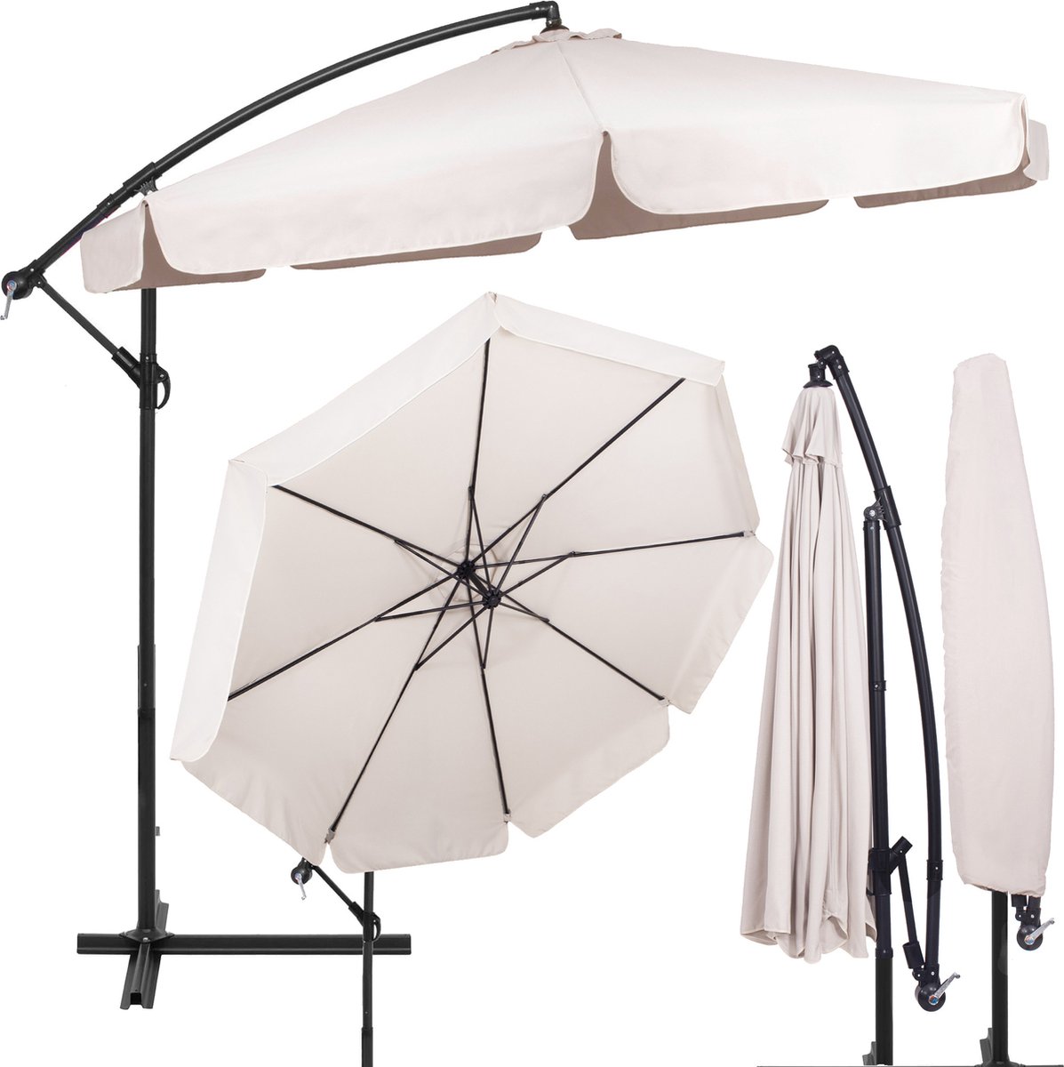 Bol.com Springos Zweefparasol - Parasols - Kantelbaar - Met Beschermhoes - Ecru - Ø300 CM aanbieding