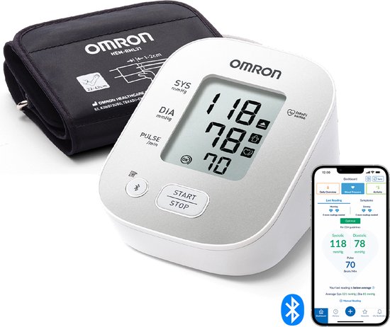 Foto: Omron x2 smart plus bloeddrukmeter bovenarm blood pressure monitor met hartslagmeter onregelmatige hartslag klinisch gevalideerd met mobiele app 22 tot 42 cm manchet