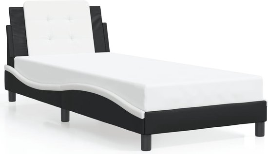 vidaXL - Bedframe - met - LED - zonder - matras - "Zadar" - zwart - en - wit - 90x200 - cm