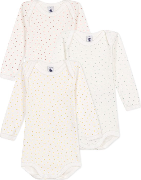 Petit Bateau Set de 3 bodies manches longues en coton imprimé cœur Barboteuse unisexe - Taille 62